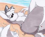 anthro beach bikini bra breasts clothed clothing extreme_size_difference female female_focus fur grey_body grey_fur group nipples relaxation seaside size_difference solo_focus swimwear topless two-piece_swimsuit underwear white_body white_fur tierafoxglove natasha_smirnova canid canine canis fox lagomorph leporid mammal rabbit wolf