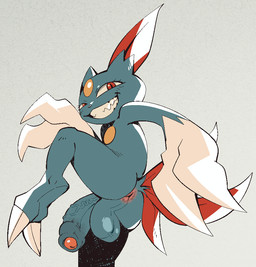 anthro anus backsack balls big_claws big_penis butt claws flaccid foreskin genitals grey_background grin humanoid_genitalia humanoid_penis looking_at_viewer male penis pose raised_leg red_eyes simple_background smile solo teeth toe_claws vein veiny_penis darkluxia nintendo pokemon generation_2_pokemon pokemon_(species) sneasel 2026 aliasing binary_drawing digital_drawing_(artwork) digital_media_(artwork)