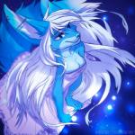 anthro big_hair bird's-eye_view blue_body blue_eyes blue_fur blue_nose breasts cleavage clothed clothing cosmic_background countershading detailed_background dipstick_tail dress ear_piercing eyelashes female fur hair high-angle_view long_hair markings multicolored_tail piercing smile solo sundress tail tail_markings white_body white_fur white_hair angiewolf jaelri canid canine fox mammal 1:1 2018 digital_media_(artwork)