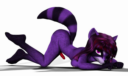 all_fours anthro ass_up black_body black_fur breasts erection fur genitals glans gynomorph hair humanoid_genitalia humanoid_penis intersex long_hair looking_at_viewer markings nipples nude penis purple_body purple_eyes purple_fur purple_hair ring_(marking) ringed_tail simple_background solo striped_markings striped_tail stripes tail tail_markings white_background noob1444 charleyfox_(modeler) charleyfox_raccoon dessedac mammal procyonid raccoon 2010 3d_(artwork) digital_media_(artwork)