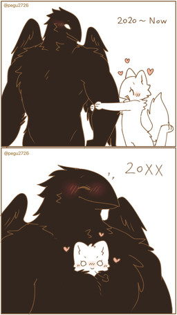 2_panel_comic anthro arm_grab back_wings beak biped black_body black_feathers cheek_tuft chest_tuft closed_smile date duo empty_eyes facial_tuft feathers female female_anthro fur fur_tuft larger_anthro larger_male looking_at_another male male_anthro monotone_body monotone_feathers monotone_fur mouth_closed muscular muscular_anthro muscular_male nude nude_anthro nude_female nude_male plantigrade pose romantic romantic_couple side_view simple_background size_difference slim slim_anthro slim_female smaller_anthro smaller_female smile standing tail tail_feathers text tuft white_background white_body white_fur wings pegu2726 karagarasu_(pegu2726) tarte_(pegu2726) avian bird corvid corvus_(genus) crow domestic_cat felid feline felis mammal oscine passerine 2025 9:16 artist_name comic digital_drawing_(artwork) digital_media_(artwork) flat_colors hi_res female_(lore) male_(lore)