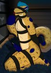 animal_genitalia animal_penis anthro arms_tied ball_gag bdsm blindfold blue_hair blue_spots bodily_fluids bondage bound erection fur gag gagged genital_fluids genitals hair hands_behind_back kneeling legs_tied male markings nude penile_spines penis precum restrained restraints solo sounding_rod spots spotted_body submissive tail urethral jaynidogg trey_(treylep) felid feline leopard mammal pantherine absurd_res digital_media_(artwork) hi_res