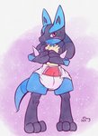 ambiguous_gender anthro biped black_body black_fur blue_body blue_fur blush clean_diaper clothed clothing diaper fur hand_spike hands_touching looking_at_viewer red_eyes solo spikes spikes_(anatomy) standing wearing_diaper extry nintendo pokemon generation_4_pokemon lucario pokemon_(species) 2020 hi_res