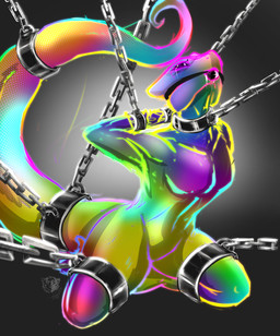 ambiguous_gender anthro ball_gag bdsm bodily_fluids bondage bound chain chained collar crying cuff_(restraint) extreme_bondage featureless_crotch gag gradient_background gradient_body hands_behind_back iridescent iridescent_body kneeling multicolored_body restraints shackles simple_background solo spread_legs spreading tail tail_cuff tears essynkardi sovrim_terraquian hybrid 2021 absurd_res hi_res nonbinary_(lore)