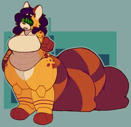 anthro belly_overhang big_breasts big_tail black_hair breasts cybernetics female gesture green_eyes hair hand_gesture huge_tail hyper hyper_tail looking_at_viewer machine markings nude overweight overweight_anthro overweight_female pointing pointing_at_viewer solo standing striped_markings striped_tail stripes tail tail_markings text thick_thighs three-quarter_view whiskers wide_hips cabl cabot_(cabl) cyborg domestic_cat felid feline felis mammal 2023 aliasing artist_name binary_drawing digital_drawing_(artwork) digital_media_(artwork) full-length_portrait hi_res portrait