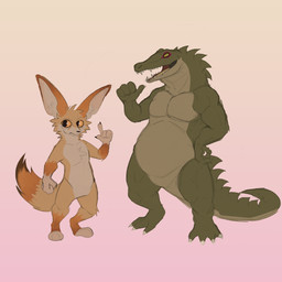3_toes 4_fingers 4_toes anthro belly big_tail chest_tuft digitigrade dipstick_ears dipstick_tail duo ear_markings facial_paint feet fingers fur green_body grumpy leg_markings male markings multicolored_ears pupils raised_hand sharp_teeth silly slit_pupils socks_(marking) standing tail tail_markings teeth toeless_(marking) toeless_socks_(marking) toes tuft yellow_sclera ikaro requeson_(ikaro) wallace canid canine crocodile crocodilian fennec_fox fox mammal reptile scalie true_fox 1:1 absurd_res hi_res
