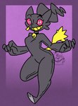 anthro bell bell_collar black_body choker collar female full_body_suit hair jewelry necklace ponytail pseudo_hair pupils red_eyes slit_pupils solo tail zipper zipper_mouth nerdyreindeer nintendo pokemon banette generation_3_pokemon ghost pokemon_(species) spirit hi_res