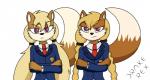 anthro blonde_hair cheek_tuft clothed clothing crossed_arms dipstick_tail duo eyebrows eyelashes facial_tuft hair long_hair markings multicolored_tail necktie pigtails purple_eyes school_uniform tail tail_markings tuft uniform drake-rex july_(drake-rex) may_(drake-rex) canid canine fox mammal sibling_(lore) twins_(lore)