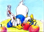 ambiguous_gender anthro apple ass_up beak bottomless butt clothed clothing duo feathers food fruit hammer looking_at_another looking_back looking_back_at_another male one_eye_closed plant tail tail_feathers tools white_body white_feathers zdrer456 disney donald_duck anatid anseriform avian bird duck worm colored_pencil_(artwork) hi_res traditional_media_(artwork)