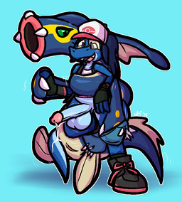 anthro anthro_on_anthro balls big_balls big_penis black_clothing black_eyes black_footwear black_gloves black_handwear black_shoes black_socks black_topwear black_vest blue_balls blue_body blue_hair blue_penis blue_scales bodily_fluids claws clitoris clothed clothing cum cum_drip cum_on_penis cum_on_tail cum_string cute_fangs dripping erection eyewear fangs female finger_claws fingerless_gloves footwear genital_fluids genitals glasses gloves green_sclera grey_eyewear grey_glasses hair hand_holding handwear hat headgear headwear humanoid_genitalia humanoid_penis interspecies looking_at_another looking_down male male/female motion_lines open_clothing open_mouth open_topwear open_vest penis pink_body pink_clothing pink_footwear pink_hat pink_headwear pink_scales pink_shoes pink_vulva purple_eyes scales shirt shoes smile socks tail tail_around_partner teeth topwear vest vulva white_claws white_clothing white_hat white_headwear white_shirt white_topwear yellow_sclera ultilix nintendo pokemon ulti_(ultilix) eelektross generation_5_pokemon lizard pokemon_(species) reptile scalie 2025