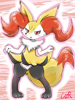 3_fingers 3_toes :o abstract_background anthro arm_tuft biped black_body black_fur blush bow_panties bow_underwear butt butt_from_the_front cheek_tuft chest_tuft clothed clothing digitigrade dipstick_tail facial_tuft featureless_chest feet female female_anthro fingers flat_chested frilly frilly_clothing frilly_panties frilly_underwear front_view fur hip_tuft inner_ear_fluff looking_at_viewer markings multicolored_body multicolored_fur open_mouth orange_body orange_fur orange_inner_ear_fluff orange_nose orange_tail_tip outline panties partially_clothed_anthro partially_clothed_female pink_clothing pink_panties pink_underwear pointy_ears prick_ears red_eyes shoulder_tuft solo standing tail tail_markings tapering_snout toes topless topless_anthro topless_female tuft two_tone_tail underwear white_body white_fur yellow_body yellow_fur yellow_tail quail_00n0 nintendo pokemon braixen canid generation_6_pokemon mammal pokemon_(species) 2020 3:4 colored digital_drawing_(artwork) digital_media_(artwork) full-length_portrait japanese_description portrait shaded signature