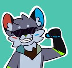 ambiguous_gender anthro eyewear gesture hand_gesture heterochromatic_ears pointing pointing_at_self solo sunglasses zoophilia_pride_colors notailfox hi_res