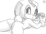 anthro butt clothing female genitals gloves gloves_only handwear handwear_only looking_at_viewer lying mostly_nude on_front pussy solo spread_legs spreading young young_anthro young_female xylas game_gear sega sonic_the_hedgehog_(series) cream_the_rabbit lagomorph leporid mammal rabbit 4:3 monochrome