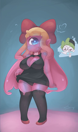 accessory big_breasts bottomwear bow_(feature) bow_accessory bow_ribbon breasts centered_hair_bow clothed clothing clothing_lift collar duo female gesture hair_accessory hair_bow hair_ribbon hand_gesture heart_symbol legwear looking_at_viewer monster_girl_(genre) not_furry pigeon_toed ribbons short simple_background skirt skirt_lift smile stockings thumbs_up eerieviolet hikari_(eerieviolet) purella_(eerieviolet) cyclops goo_creature goo_humanoid humanoid 2014 hi_res signature