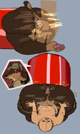 anthro big_butt bodily_fluids butt duo female genital_fluids male male/female sex steam stuck thick_thighs tongue tongue_out vaginal_fluids elangelote captain_warrington's_play_maze zed_technician_games anon ashley_(cwpm) canid canine canis dobermann domestic_dog mammal pinscher hi_res