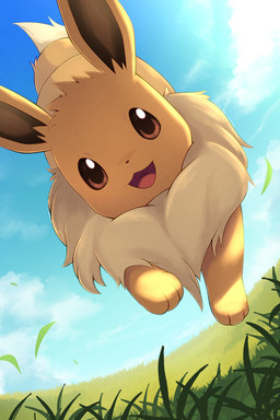 3_toes ambiguous_feral ambiguous_gender blue_sky brown_body brown_ears brown_eyes brown_fur brown_inner_ear cloud day detailed_background feet feral fur glistening glistening_eyes grass light looking_at_viewer midair multicolored_body multicolored_fur open_mouth open_smile outside paws plant quadruped red_tongue ruff running sky smile solo tail tan_body tan_fur tan_tail toes tongue two_tone_body two_tone_fur rumine nintendo pokemon eevee generation_1_pokemon mammal pokemon_(species) 2026 2:3 hi_res lighting shaded