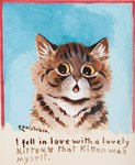 20th_century ambiguous_form ambiguous_gender ancient_art blue_background brown_body brown_fur domestic_cat english_text felid feline felis fur handwritten_text headshot_portrait hi_res inner_ear_fluff louis_wain mammal open_mouth painting_(artwork) pink_nose pink_tongue portrait public_domain signature simple_background solo striped_body striped_fur stripes tabby_cat text tongue traditional_media_(artwork) tuft whiskers white_inner_ear_fluff yellow_eyes