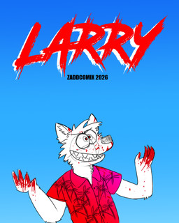 aloha_shirt anthro blood blood_on_face blood_on_hand blood_splatter blue_sky bodily_fluids clothing gradient gradient_background head_tuft insane laugh male male/male maniacal_laughing palm_tree_print pattern_clothing pattern_shirt pattern_topwear pupils red_pupils scruffy sharp_teeth shirt simple_background sky solo teeth title topwear tuft chadzadd zaddcomix larry_(chadzadd) comic hi_res promotional_material