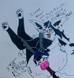 anthro asphyxiation balls balls_deep bodily_fluids choking deep_throat dominant dominant_female duo female femboy genitals head_in_thighs headpat heavy_blushing male male/female oral oral_penetration penetration smirking_at_partner strapon strapon_in_mouth submissive submissive_male tears jpchops esmay_character mofboi mothball woofspdr absurd_res hi_res traditional_media_(artwork)