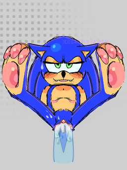 andromorph anthro bite biting_lip blep blue_body blue_fur blush bodily_fluids clitoris cum ears_down fangs feet fur genital_fluids genitals green_eyes intersex looking_at_viewer male mastectomy_scar pawpads paws penetration penile penile_penetration penis penis_in_vagina pivoted_ears scar spread_legs spreading sweat teeth tongue tongue_out translucent translucent_penis vaginal vaginal_fluids vaginal_penetration vulva wet zzcarnotauro sega sonic_the_hedgehog_(series) sonic_the_hedgehog ych_(character) eulipotyphlan hedgehog humanoid mammal trans_(lore) trans_man_(lore)