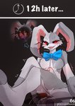 abdominal_bulge anthro biped blush bodily_fluids bound bow_tie bow_tie_only breasts brown_hair buckteeth bulge butt cock_gag detailed_bulge dildo_in_mouth directional_arrow duo encasement erection eye_roll featureless_breasts female fur gag genital_fluids genital_outline genitals green_eyes grey_body grey_fur hair legs_together looking_pleasured low-angle_view male mostly_nude motion_lines object_in_anus object_in_ass object_in_pussy open_mouth open_smile oral oral_penetration penetration penis_outline pink_ears pupils pussy red_sclera restrained seam_(sewing) sex_toy sex_toy_in_mouth sex_toy_insertion shaking sitting sitting_on_ground slit_pupils smile takeover teeth text time_skip trembling vaginal_fluids white_body white_fur yimoon640 five_nights_at_freddy's scottgames vanny_(fnaf) lagomorph leporid mammal patchwork_creature rabbit 2024 artist_name colored comic english_text hi_res shaded
