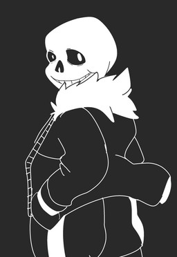 bone clothed clothing male not_furry skeleton solo standing teeth saku1saya undertale undertale_(series) sans_(undertale) animated_skeleton humanoid undead 2015 monochrome