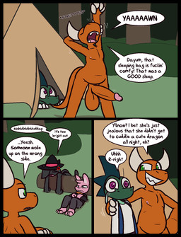 2_horns 3_toes 4_fingers anthro balls barefoot big_penis black_border black_clothing black_hat black_headwear black_jacket black_topwear border casual_nudity claws clothing cross-popping_vein dialogue erection feet female finger_claws fingers forest fur genitals glans green_body green_hair green_scales grey_body grey_fur grey_hair grin hair hand_on_face hat headgear headwear horn humanoid_genitalia humanoid_penis jacket log looking_up male male_anthro morning_wood motion_lines nude open_mouth orange_balls orange_penis outside penis pink_body pink_fur pink_glans pink_hair plant profanity pupils purple_eyes purple_pupils scales sharp_teeth smile smirk speech_bubble stretching teeth tent text tired toes topwear tree white_horn white_inner_ear witch_hat wood yawn ultilix european_mythology mythology emerald_(ultilix) sofia_(ultilix) to-be-named-later wes_(ultilix) demon domestic_cat dragon felid feline felis lagomorph leporid mammal mythological_creature mythological_scalie rabbit scalie western_dragon 2025 comic english_text hi_res multiple_scenes