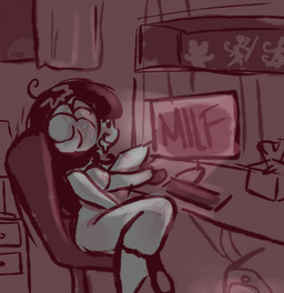 anthro female looking_at_porn masturbation mature_female pornography solo chocorollie choco_(chocorollie) hi_res