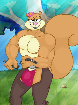 anthro big_bulge biped brown_body brown_fur buckteeth bulge chaps clothed clothing crossgender detailed_bulge ftm_crossgender fur male male_anthro multicolored_body multicolored_fur muscular muscular_anthro muscular_male nipples pink_clothing pink_underwear plant red_scarf scarf solo tail tan_body tan_fur teeth topless topless_anthro topless_male tree two_tone_body two_tone_fur underwear dracojeff nickelodeon spongebob_squarepants sandy_cheeks mammal rodent sciurid tree_squirrel 2022 3:4