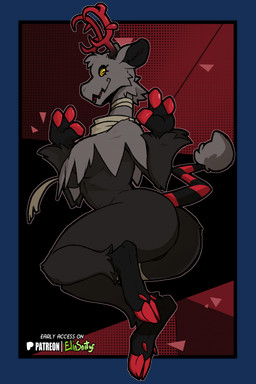 anthro antlers biped breasts butt claws female fingers fur hooves horn looking_at_viewer nude nude_anthro nude_female rear_view smile solo tail text spiritelin mammal 2026 alpha_channel digital_drawing_(artwork) digital_media_(artwork) english_text hi_res