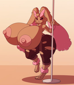 anthro areola bedroom_eyes big_breasts big_butt black_sclera breast_expansion breasts butt clothed clothing curvy_figure dipstick_ears ear_markings expansion female huge_breasts huge_butt huge_thighs hyper hyper_breasts lips looking_at_viewer multicolored_ears narrowed_eyes nipples pink_areola pink_nipples pole puffy_areola puffy_nipples red_eyes seductive smile solo stripper_pole thick_thighs tight_clothing torn_clothing voluptuous wide_hips cocomania nintendo pokemon generation_4_pokemon lagomorph lopunny mammal pokemon_(species) shiny_pokemon 2019 absurd_res hi_res