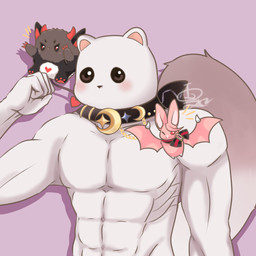 2_horns abs anthro anthrofied armless bat_wings black_body black_fur black_nose brown_body brown_eyes brown_fur chain chibi claws collar collar_only collarbone feet feral finger_claws flexing fluffy fluffy_tail fur gold_(metal) gold_jewelry group handpaw heart_(marking) heart_symbol hindpaw horn humanoid_hands jewelry looking_at_viewer male markings membrane_(anatomy) membranous_wings mouthless muscular muscular_anthro muscular_male neck_bow nude one_eye_closed pawpads paws pink_body pink_nose pointy_ears prick_ears red_claws red_eyes red_pawpads spade_tail tail trio white_body white_fur wings wink winking_at_viewer sraink0325 nu:_carnival aster_(nu:_carnival) morvay_(nu:_carnival) topper_(nu:_carnival) bat demon leaf-nosed_bat mammal microbat mustelid musteline stoat true_musteline vampire vampire_bat weasel yangochiropteran 1:1 hi_res signature