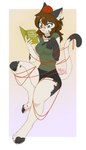 4_toes 5_fingers anthro ball_of_yarn biped book bottomwear breasts brown_hair claws clenched_teeth clothed clothed_anthro clothed_female clothing entangled feet female fingernails fingers front_view fully_clothed fully_clothed_anthro fully_clothed_female fur green_eyes hair holding_book holding_object inner_ear_fluff looking_down nails pawpads paws sitting solo teeth toe_claws toes topwear tuft white_body white_fur yarn wolflady domestic_cat felid feline felis mammal 2025 digital_media_(artwork)
