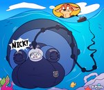 anthro big_breasts boat bodily_fluids breasts buckteeth clothed clothing cross-popping_vein duo female fur grey_body grey_fur huge_breasts hyper hyper_breasts inflatable inflatable_suit male multicolored_body multicolored_fur speech_bubble sweat teeth text two_tone_body two_tone_fur underwater vehicle water watercraft dedoarts disney zootopia judy_hopps nick_wilde canid canine fox lagomorph leporid mammal rabbit 2024 digital_media_(artwork) english_text hi_res