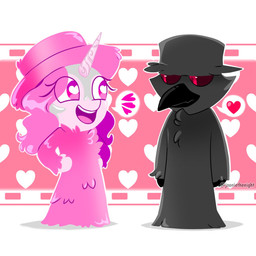 anthro beak bent_arm black_beak black_body black_clothing black_feathers black_hands black_hat black_headwear black_robe closed_beak clothed clothed_anthro clothed_female clothed_male clothing duo eye_contact eye_through_hair eyelashes eyelashes_through_hair feathers female female_anthro hair hands_on_own_hips hat headgear headwear heart_background heart_pupils heart_symbol horn light long_hair looking_at_another male male/female male_anthro mitten_hands open_mouth open_smile pink_clothing pink_eyes pink_hair pink_horn pink_robe pink_tongue pupils purple_eyelashes purple_line_art red_eyes red_pupils red_sclera robe simple_background smile smiling_at_another speech_bubble standing teeth text tongue translucent translucent_hair white_pupils jooniethenight masked_singer mythology black_crow_(masked_singer) pony_(masked_singer) avian bird corvid corvus_(genus) crow equid equine mammal mythological_creature mythological_equine oscine passerine unicorn 1:1 2023 artist_name colored colored_line_art digital_drawing_(artwork) digital_media_(artwork) english_description hi_res lighting shaded thai_description