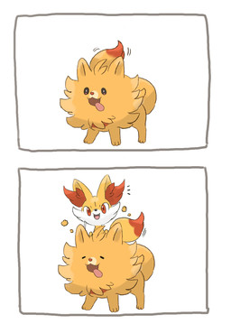 2_panel_comic 3_toes ambiguous_feral ambiguous_gender black_eyes black_nose cheek_tuft curled_tail cute_fangs digitigrade dipstick_tail duo emanata eyes_closed facial_tuft fangs feet feral fluffy front_view fur inner_ear_fluff looking_at_viewer markings multicolored_body multicolored_fur on_model open_:3 open_mouth open_smile orange_body orange_eyes orange_fur orange_inner_ear_fluff orange_nose orange_tail_tip pointy_ears prick_ears quadruped riding simple_background smile standing tail tail_markings teeth toes tongue tongue_out tuft two_tone_tail white_background white_body white_fur yellow_body yellow_fur yellow_tail volpecorvo nintendo pokemon pokemon_winds_and_waves canid fennekin generation_10_pokemon generation_6_pokemon mammal pokemon_(species) pombon 2026 cel_shading colored comic digital_drawing_(artwork) digital_media_(artwork) hi_res shaded