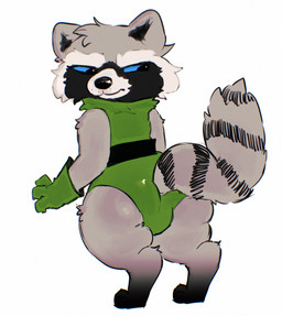 angry anthro blue_eyes bulge butt clothing fur grey_body grey_fur leotard male rear_view solo standing tight_clothing freakpaws guardians_of_the_galaxy marvel rocket_raccoon mammal procyonid raccoon hi_res