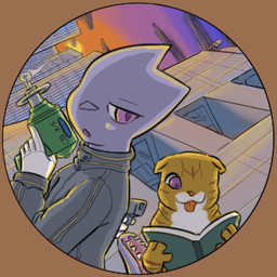 anthro book clothing duo female feral gloves gun handwear holding_gun holding_object holding_ranged_weapon holding_weapon male orange_body purple_body purple_eyes ranged_weapon reading reading_book sunset weapon white_clothing white_gloves white_handwear nowu dari_(nowu) domestic_cat felid feline felis mammal 1:1 low_res