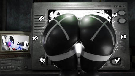big_butt butt butt_shot electronics female furniture monitor office screaming solo stuck stuck_in_monitor table worried kein_wal five_nights_at_freddy's five_nights_at_freddy's_2 scottgames marie_(cryptiacurves) marionette_(fnaf) humanoid 16:9 2024 watermark widescreen