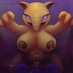 anthro belly bodily_fluids breasts clitoris duo female genital_fluids genitals lactating looking_at_another looking_down male milk nipple_dip nipples open_mouth pussy raised_arm raised_hand size_difference smile vaginal_fluids yellow_body yellow_skin blubluumon game_freak nintendo pokemon azurill drowzee generation_1_pokemon generation_3_pokemon pokemon_(species) 1:1 hi_res