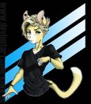 anthro blue_eyes clothing male piercing shadow simple_background solo kiwa_flowcat kiwa_biscuitcat domestic_cat felid feline felis mammal absurd_res hi_res