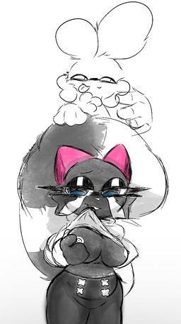 ambiguous_gender anthro big_tail breasts duo eyelashes female tail tohomari_(lewkandun) soothing_fanta lizzie_(lewkandun) avian felid feline mammal hi_res