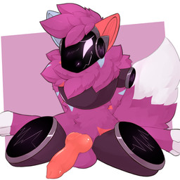 animal_genitalia animal_penis anthro balls canine_genitalia canine_penis detachable_arms detachable_legs erection fur genitals hair knot knotted_penis machine male markings nude penis screen simple_background solo tail zionnicoz foxrai_(character) protogen 1:1 absurd_res hi_res