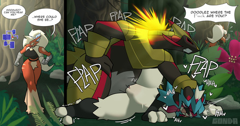 anthro behind_shrub breasts comic_panel dialogue dominant feathers female female_penetrated forced forest fusion genitals group hair hand_on_head jungle larger_dom larger_male lying male male/female male_penetrating male_penetrating_female map oblivious on_side outside_sex penetration penis pinned pinned_to_ground plant pokemon_fusion ponytail raised_leg rough_sex scales sex size_difference smaller_female speech_bubble stealth_sex talon_hands text tree trio vaginal vaginal_penetration vulva gonda nintendo pokemon pokemon_mystery_dungeon spike_chunsoft chiki_(chikidoodlez) doodlez_(chikidoodlez) vulcan_(royalchomper) blaziken decidueye generation_2_pokemon generation_3_pokemon generation_5_pokemon generation_7_pokemon haxorus pokemon_(species) typhlosion absurd_res comic english_text hi_res