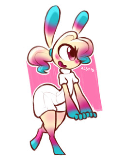 3_fingers antennae_(anatomy) blue_body blue_hair bodysuit clothing eyelashes female fingers gloves_(marking) hair leg_markings looking_away machine markings multicolored_body multicolored_hair not_furry open_mouth open_smile pink_body pink_eyes pink_hair ponytail simple_background skinsuit smile socks_(marking) solo standing tan_body tan_hair tight_clothing white_background dorkinhorkin pinluv_(dorkinhorkin) android cyclops robot full-length_portrait hi_res portrait