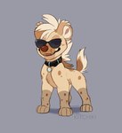 ambiguous_gender collar eyewear feral fur hair open_mouth smile solo sunglasses teeth tongue kitchiki febzhyena_(kitchiki) hyena mammal spotted_hyena 2021 digital_media_(artwork)