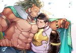 anthro beard cape clothed clothing duo facial_hair fur male male/male muscular muscular_anthro muscular_male nipples vein veiny_muscles youzora_samo18 lifewonders tokyo_afterschool_summoners arsalan_(tas) zabaniyya_(tas) angel felid human lion mammal pantherine