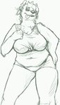 anthro big_breasts biped black_lips black_nose bottomwear breasts chest_tuft clothed clothing ear_piercing ear_ring eyelashes female hair hand_on_hip hoop_ear_ring lips looking_at_viewer midriff nipple_outline piercing ring_piercing shirt shorts simple_background skimpy slightly_chubby solo thick_thighs tied_shirt tongue tongue_out topwear tuft white_background ritts illian_(ritts) hyena mammal 2008 monochrome sketch