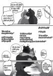 angry anthro bear big_bad_wolf blush canid canine canis comic dialogue duo embrace english_text fairy_tales greyscale hi_res hug little_red_riding_hood_(copyright) love male male/male mammal maririn monochrome nude romantic romantic_couple text wolf