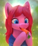 abstract_background blinking blue_eyes carrot clothed clothing eating eyebrows eyelashes eyes_closed female feral food green_background hair holding_carrot holding_food holding_object holding_vegetable long_hair open_mouth open_smile pink_hair plant simple_background smile solo sweater teeth topwear vegetable rodrigues404 hasbro my_little_pony fan_character seraphic_crimson equid mammal 2018 2d_animation animated bust_portrait portrait short_playtime